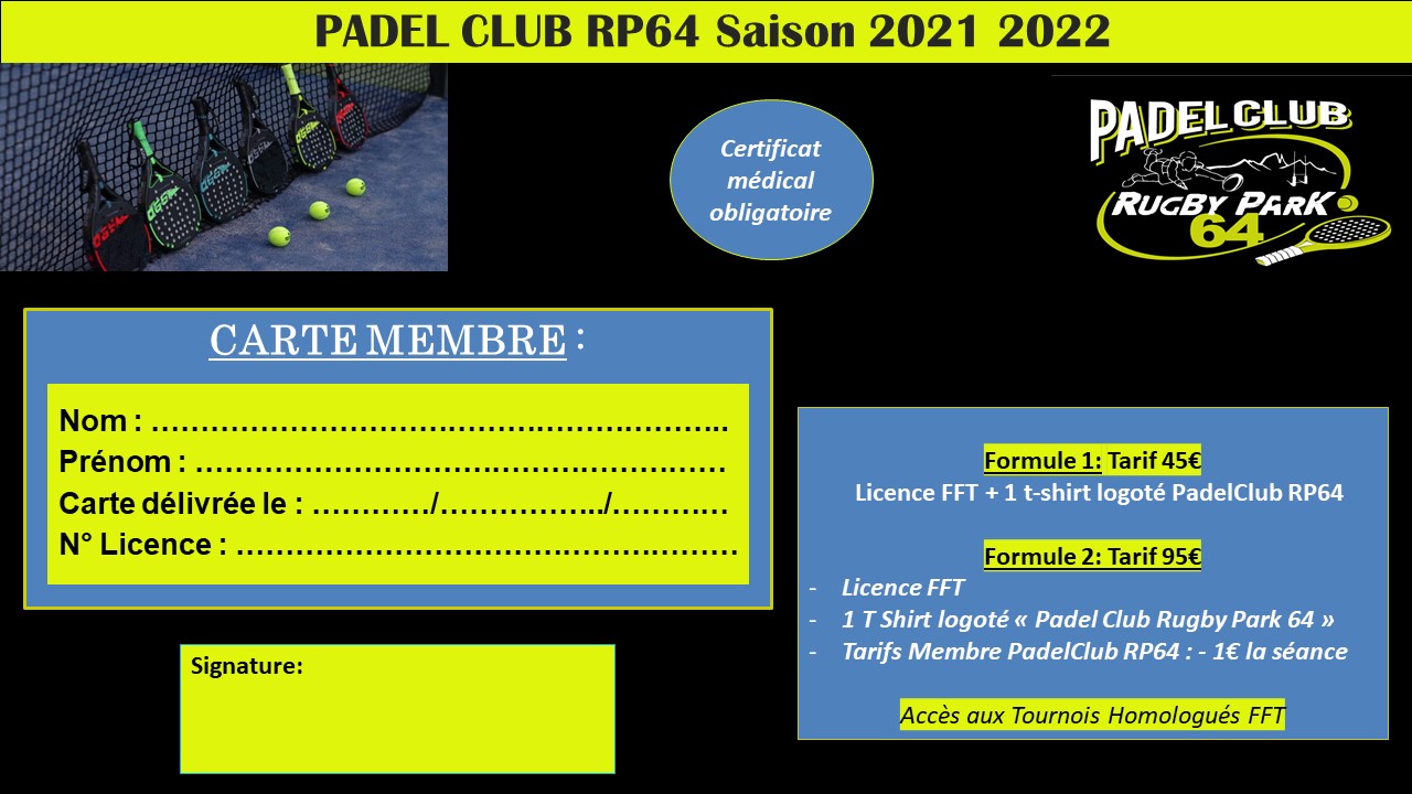 Plaquette licence Padel Club RP64