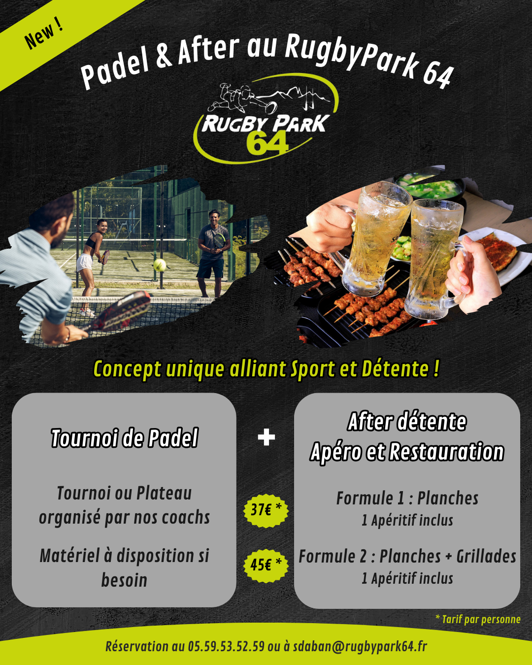 Nouveauté au Rugby Park 64 : Formules Padel & After 